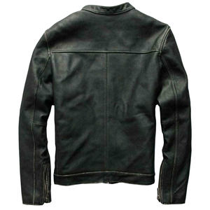 Veste en cuir pour homme, style biker décontracté, rétro, effet vieilli, cuir véritable, streetwear vintage, veste de moto en cuir - Product Image 3