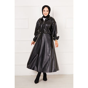 Lady's Winter Black Leather Skirt Set 2pcs Skinny Shorts with Feathers & Logo <b>Top</b> Solid Pattern 2pcs <b>One</b> Set Minimum - Product Image 5