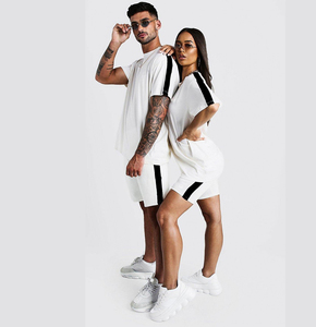 ชุดกีฬาผู้ชายชุด2ชิ้นเสื้อออกกำลังกายผ้าฝ้ายระบายอากาศและกางเกงขาสั้นชุดวอร์มกีฬาฤดูร้อนขนาดใหญ่พิเศษตามสั่ง - Product Image 2