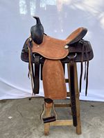 Ensemble de selle western en cuir véritable de qualité supérieure avec décorations en bois et motifs de course d'arbre d'équitation |   Raccords en acier inoxydable faits à la main, personnalisables