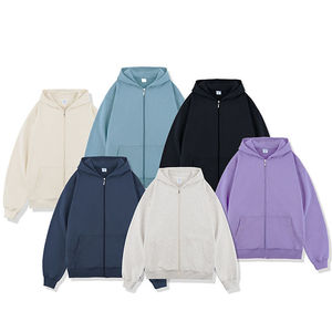 Hombres Heavyweight 450GSM algodón Zip Up Hoodie Streetwear logotipo personalizado de gran tamaño grueso polar Casual chaqueta con capucha - Product Image 6