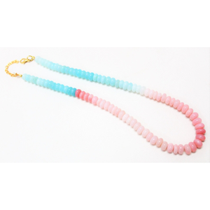 Magnifique collier de perles rondes en opale rose et bleu ciel, 7 mm-9 mm, collier en pierres semi-précieuses rose bleu ciel fait à la main - Product Image 4