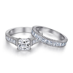 Jeulia Classic Radiant Cut <b>Sterling</b> <b>Silver</b> Engagement Ring <b>Set</b> - Product Image 3