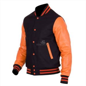 Veste d'hiver lettermen boule de base noire et orange avec logo personnalisé conçoit à bas prix - Product Image 3