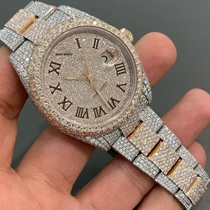 Montre de luxe à deux tons sertie de moissanite avec cadran à chiffres romains, style hip-hop, montre-bracelet en diamant - Product Image 1