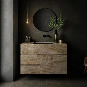 사용자 정의 Adaggio 골드 대리석 화장대 플로팅 천연석 욕실 싱크대 서랍과 럭셔리 인테리어를위한 현대적인 럭셔리 디자인 - Product Image 1