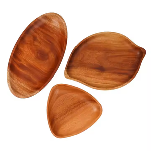 Plato de madera de acacia natural, elegantes bandejas de madera ligeras para servir para aperitivos y postres de fiesta, respetuosas con el medio ambiente, artesanías de media luna - Product Image 2