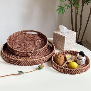 Natural Rattan Eco-Friendly Modern Wicker Storage Basket Serving <b>Tray</b> Space-Saving Design for Hotel Home Kitchen Dining Bar Use - Product Image 3