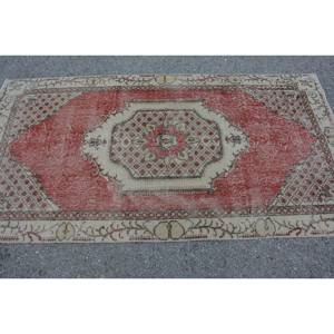 Tapis turc vintage rouge beige classique grande surface 3.3 X 6.4ft laine Latex support motif abstrait 10mm pour décor de couloir chambre - Product Image 3