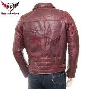 Chaqueta de motorista de invierno personalizable para hombre en cuero Burdeos genuino estilo High Street con excelente material para un aspecto elevado - Product Image 5
