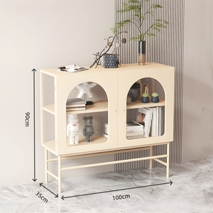 Buffet et armoire latérale en métal noir, meuble de style antique moderne, <span class=keywords><strong>table</strong></span> de buffet en métal avec portes en verre arqué - Product Image 3
