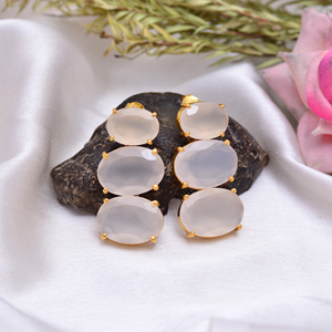 พลอยคาลซิโดนีสีขาวธรรมชาติสไตล์หรูหราต่างหูน่ารักต่างหูชุบทอง18K 925ชุบทองของขวัญแต่งงานผู้หญิง - Product Image 4