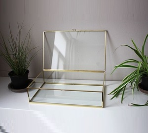 Clear Glass <b>Box</b> with Gold Brass Frame Hinged Glass Jewelry Case Decorative Glass Display <b>Box</b> Wedding Gift <b>Keepsake</b> Organizer - Product Image 1