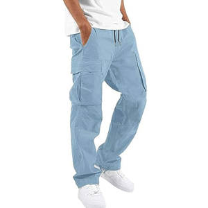 Pantalones Cargo para Hombre con Diseño Multibolsillos, Cómodos para Trabajo al Aire Libre y Uso Diario, Pantalones Joggers Azul Claro con Cordón - Product Image 4