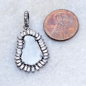 ของแข็ง925เงินปูเพชรจี้แฮนด์เมด Polki ออกซิไดซ์เครื่องประดับบาแกตของขวัญสำหรับผู้หญิง - Product Image 5