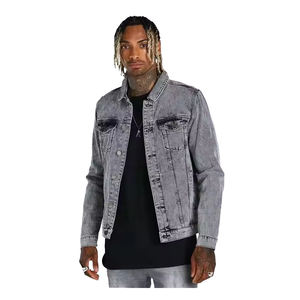 2025 conception personnalisée couleur gris uni hommes veste en jean logo imprimé personnalisé tissu respirant surdimensionné veste en jean pour hommes - Product Image 1