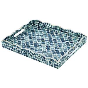 Bandeja de Nácar Azul con Borde Festoneado, Rectangular, Hecha a Mano, para Decoración del Hogar, Estilo Costero, para Mesa de Centro - Product Image 1