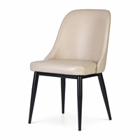 Chaise de restaurant commerciale moderne, revêtement en PU crème, dossier haut, assise souple, pieds en métal coniques noirs, pour hôtel