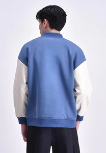 Blue <b>Wool</b> Custom <b>White</b> Sleeves Varsity Jacket Unisex Oversized 3D Embroidered Winter Streetwear Baseball Jacket Letter Pattern - Product Image 3