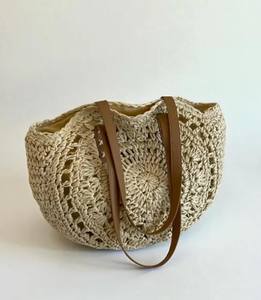 Sac fourre-tout en paille fait main grande capacité, style bohème, plage, vacances, épaule - Product Image 1