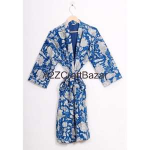 Robe longue à cordon de serrage à col en V à imprimé floral en coton 100% pour femmes Douce et respirante Fabriquée au Rajasthan - Product Image 4