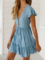 Robe d'été la plus vendue, tissée, élégante, à manches courtes, longueur genou, coupe trapèze, ajustée, pour femme, décontractée, imprimé floral, lavable, naturelle