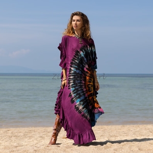 Body Cover Up de diseño premium para mujer Rayon Tie Dye Kimono Beach Cover Ups Poncho Caftan Dress a precios al por mayor a granel OEM - Product Image 4