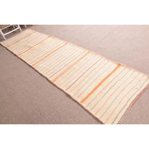 Tapis turc vintage 2,9x10,3 pieds, tapis persan en laine blanche Kilim - Product Image 3