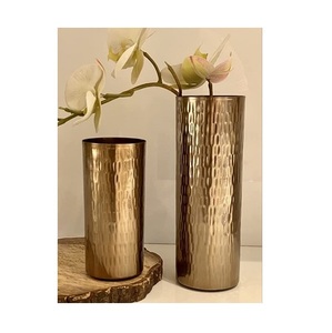 Florero de cilindro de Metal más vendido, chapado en oro para el hogar, sala de estar, decoración de mesa, Juego de 2 jarrones florales de Metal - Product Image 1