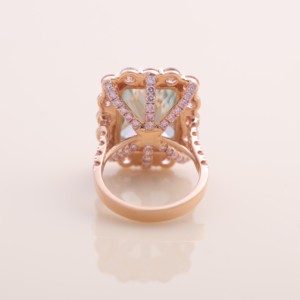 IGI Certified Radiant Cut Green Lab Grown Diamond Double <b>Pink</b> Halo Engagement - Wedding Ring in 9K Rose / White & Yellow Gold - Product Image 3