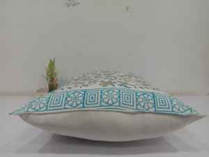 Funda de Cojín 100% Algodón, Estampado a Mano con Bloques, Azul Marbella, Moderna y Ecológica para Uso en el Hogar y Hoteles - Product Image 2