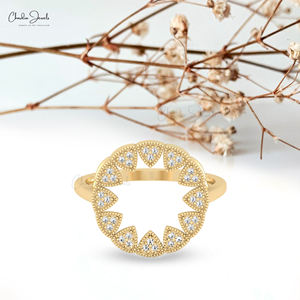 Artículos de Venta caliente 0,9mm redondo blanco diamante Sunstarbust anillo sólido 14K oro abierto Pave anillo venta al por mayor joyería de boda para mujeres - Product Image 1