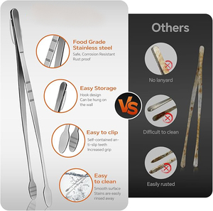 แหนบคีบอาหารสแตนเลส3ขนาด12นิ้ว10นิ้วและ8นิ้วเหมาะสำหรับชุดเนื้อพาสต้าอาหาร3ชิ้น - Product Image 5