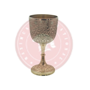 Handcrafted Brass <b>Goblet</b> Silver Finish | Engraved Vintage Chalice Cup | Premium Decorative Tableware Gift Item Luxury Home - Product Image 1