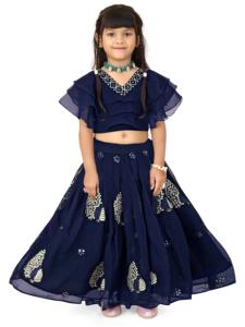 Shoryam Fashion Lehenga Choli pour enfants, bleu, brodé, manches évasées, longueur au sol |   Robe de fête ethnique indienne traditionnelle pour - Product Image 2