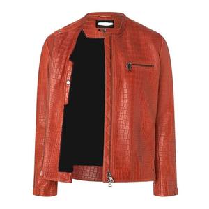 Chaqueta para Hombre de Piel de Oveja, Chaqueta Roja para Hombre con Estampado de Cocodrilo, Chaqueta de Cuero Auténtico, Moda en Cuero, Regalo, Servicio OEM - Product Image 3