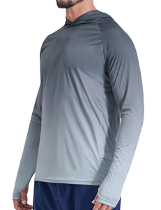 Sweat à capuche athlétique à manches longues pour homme, séchage rapide, léger, dégradé, t-shirt de sport, haut de course - Product Image 6