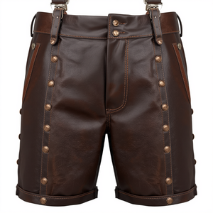 Pantalones Cortos Bávaros Marrón Oscuro Premium de Cuero Genuino, Pantalones Cortos Bordados para Oktoberfest, Fabricación Personalizada OEM - Product Image 2