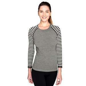 Sweat-shirt à manches longues rayé en laine mérinos de haute qualité, élégant, sans couture, doux et thermique, pour femmes - Product Image 1