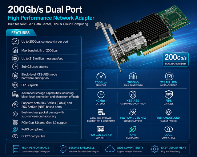 MCX654106A-HCAT Connect X-6 HDR 200GbE Dual Port VPI InfiniBand Adapter Card