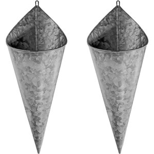 Set of 3 Galvanized Metal <b>Wall</b> Planter Hanging Vase Container for Garden Home <b>Decor</b> Farmhouse Wedding Theme Cone Design - Product Image 2