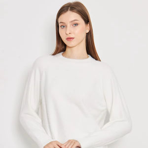 Suéter de punto extragrande suave peludo con cuello redondo para mujer - Product Image 1