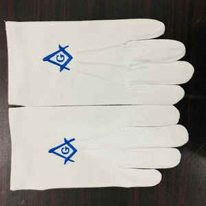 Gants maçonniques unis brodés de cérémonie d'église à bas prix Gants maçonniques en coton blanc - Product Image 2