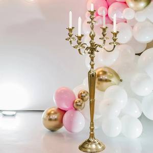 Elegant Handmade Tall <b>Gold</b> Five-Candle <b>Candelabra</b> Centerpiece Ornate Metal Candle Holder for Weddings Events and Home Decor - Product Image 3