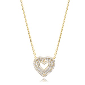 Collar con Colgante de Corazón con Circonitas, Diseño Delicado, Joyería de Plata de Ley 925 Hecha a Mano en Turquía, Venta al Por Mayor - Product Image 4
