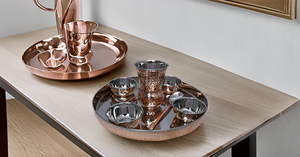 Indian Traditional Elegant Dining Accessory 12 Inch Thali Plate Stainless Steel Copper Bowls Glass Spoon Traditional Indian - Product Image 3