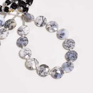 Perles de pierres précieuses en forme de pièce de monnaie à facettes d'opale de dendrite naturelle 10mm perles percées au centre de pierre fantaisie en vrac pour la fabrication de bijoux en vrac - Product Image 6