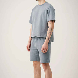 High Quality 360 Grams Heavyweight Acid Wash T-Shirt Short Set 2 Piece Jogger Set Breathable T-Shirt Short Cotton Set for Men - Product Image 2