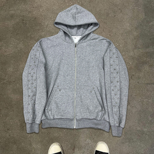 Heavyweight Winter Streetwear Men's Boxy Graphic Anti-Wrinkle Custom Printed <b>Polyester</b> Rhinestone Zipper <b>Hoodies</b> Sweatshirt - Product Image 1