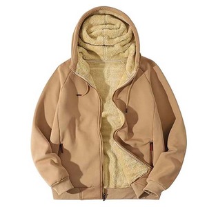 Sudadera con Capucha de Forro Polar para Hombre, Nueva Moda, Color Sólido, Manga Larga, Cierre de Cremallera, Mezcla de Algodón, Tejido Cálido de Invierno, Bordada - Product Image 4